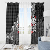 Black Palaka Hawaiian And Japanese Window Curtain Maneki Neko And Sakura Bloom DT05 - Polynesian Pride