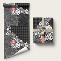 Black Palaka Hawaiian And Japanese Wrapping Paper Maneki Neko And Sakura Bloom DT05 58" × 23" Black - Polynesian Pride