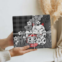 Black Palaka Hawaiian And Japanese Wrapping Paper Maneki Neko And Sakura Bloom DT05 - Polynesian Pride