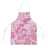 Pink Palaka Hawaiian And Japanese Apron Maneki Neko And Sakura Bloom DT05 Pink - Polynesian Pride