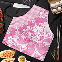Pink Palaka Hawaiian And Japanese Apron Maneki Neko And Sakura Bloom DT05 Pink - Polynesian Pride