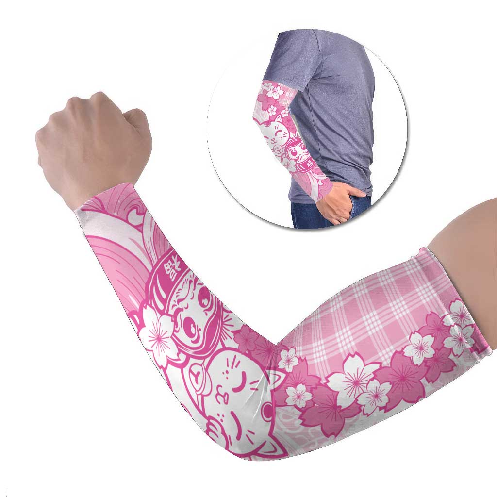 Pink Palaka Hawaiian And Japanese Arm Sleeves Maneki Neko And Sakura Bloom