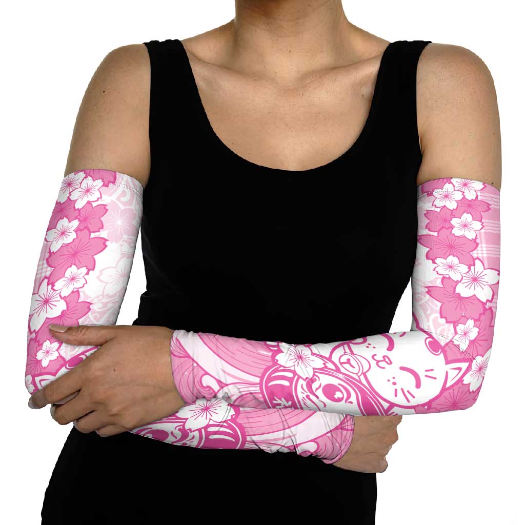 Pink Palaka Hawaiian And Japanese Arm Sleeves Maneki Neko And Sakura Bloom