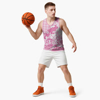Pink Palaka Hawaiian And Japanese Basketball Jersey Maneki Neko And Sakura Bloom DT05 - Polynesian Pride
