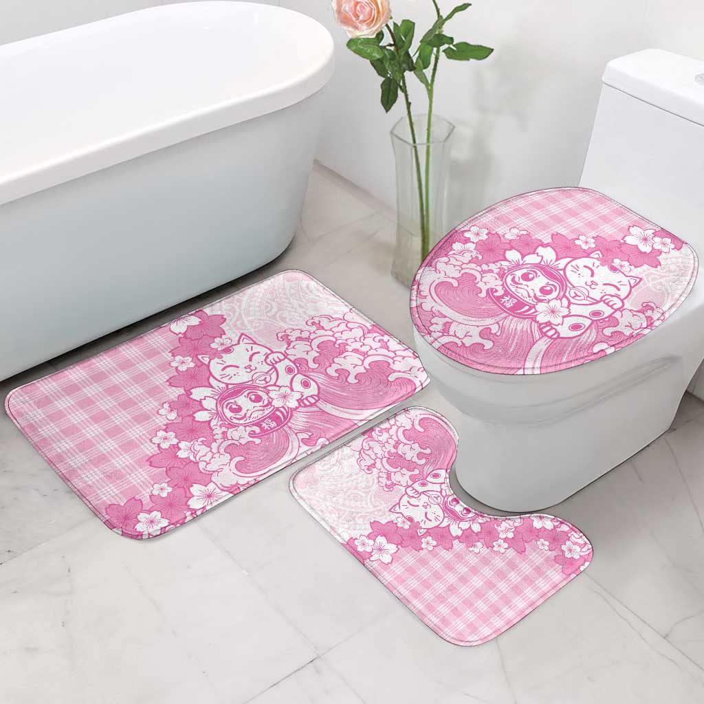 Pink Palaka Hawaiian And Japanese Bathroom Set Maneki Neko And Sakura Bloom DT05 - Polynesian Pride
