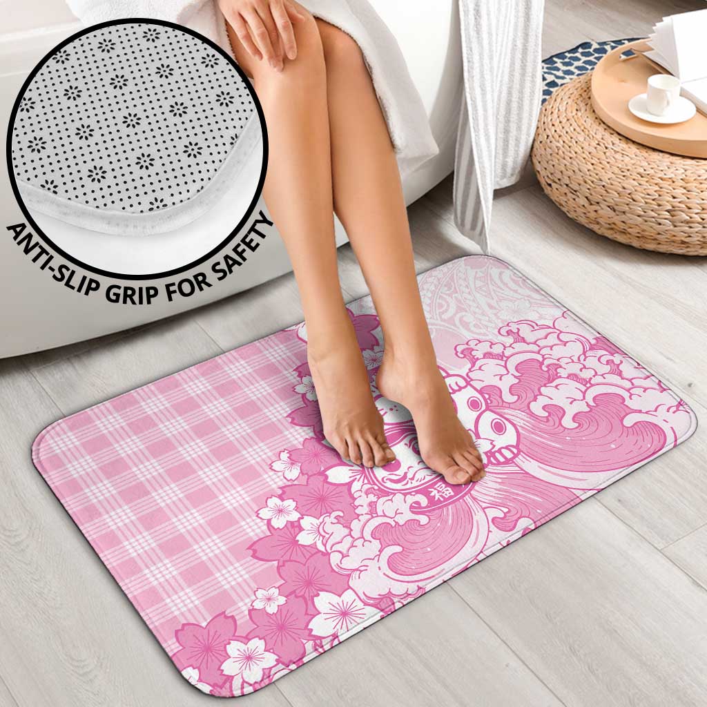 Pink Palaka Hawaiian And Japanese Bathroom Set Maneki Neko And Sakura Bloom DT05 - Polynesian Pride