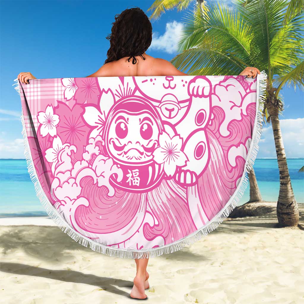 Pink Palaka Hawaiian And Japanese Beach Blanket Maneki Neko And Sakura Bloom DT05 - Polynesian Pride