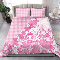 Pink Palaka Hawaiian And Japanese Bedding Set Maneki Neko And Sakura Bloom DT05 - Polynesian Pride