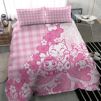 Pink Palaka Hawaiian And Japanese Bedding Set Maneki Neko And Sakura Bloom DT05 - Polynesian Pride