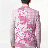 Pink Palaka Hawaiian And Japanese Blazer Maneki Neko And Sakura Bloom DT05 - Polynesian Pride