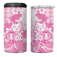 Pink Palaka Hawaiian And Japanese 4 in 1 Can Cooler Tumbler Maneki Neko And Sakura Bloom DT05 One Size: 16 oz Pink - Polynesian Pride