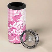 Pink Palaka Hawaiian And Japanese 4 in 1 Can Cooler Tumbler Maneki Neko And Sakura Bloom DT05 - Polynesian Pride