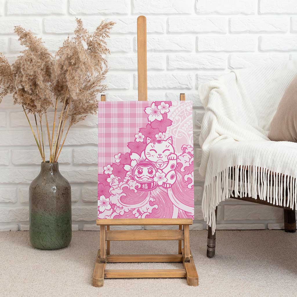 Pink Palaka Hawaiian And Japanese Canvas Wall Art Maneki Neko And Sakura Bloom DT05 - Polynesian Pride