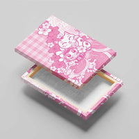 Pink Palaka Hawaiian And Japanese Canvas Wall Art Maneki Neko And Sakura Bloom DT05 - Polynesian Pride