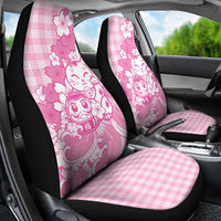 Pink Palaka Hawaiian And Japanese Car Seat Cover Maneki Neko And Sakura Bloom DT05 - Polynesian Pride