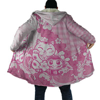 Pink Palaka Hawaiian And Japanese Cloak Maneki Neko And Sakura Bloom DT05 - Polynesian Pride