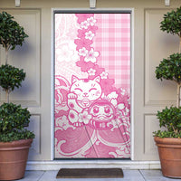 Pink Palaka Hawaiian And Japanese Door Cover Maneki Neko And Sakura Bloom DT05 Pink - Polynesian Pride