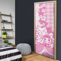 Pink Palaka Hawaiian And Japanese Door Cover Maneki Neko And Sakura Bloom DT05 - Polynesian Pride