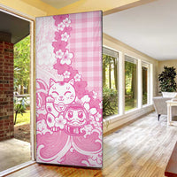 Pink Palaka Hawaiian And Japanese Door Cover Maneki Neko And Sakura Bloom DT05 - Polynesian Pride