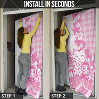 Pink Palaka Hawaiian And Japanese Door Cover Maneki Neko And Sakura Bloom DT05 - Polynesian Pride