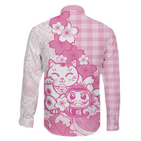 Pink Palaka Hawaiian And Japanese Family Matching Mermaid Dress and Hawaiian Shirt Maneki Neko And Sakura Bloom