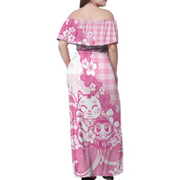 Pink Palaka Hawaiian And Japanese Family Matching Off Shoulder Maxi Dress and Hawaiian Shirt Maneki Neko And Sakura Bloom