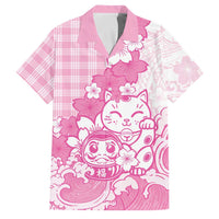 Pink Palaka Hawaiian And Japanese Family Matching Short Sleeve Bodycon Dress and Hawaiian Shirt Maneki Neko And Sakura Bloom