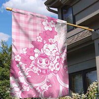 Pink Palaka Hawaiian And Japanese Garden Flag Maneki Neko And Sakura Bloom DT05 - Polynesian Pride