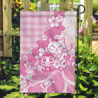 Pink Palaka Hawaiian And Japanese Garden Flag Maneki Neko And Sakura Bloom DT05 Garden Flag Pink - Polynesian Pride