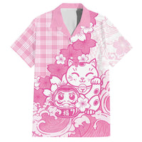 Pink Palaka Hawaiian And Japanese Hawaiian Shirt Maneki Neko And Sakura Bloom DT05 Pink - Polynesian Pride