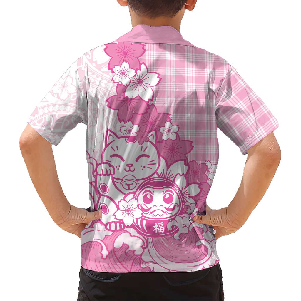 Pink Palaka Hawaiian And Japanese Hawaiian Shirt Maneki Neko And Sakura Bloom DT05 - Polynesian Pride