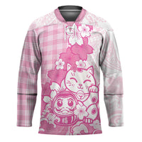 Pink Palaka Hawaiian And Japanese Hockey Jersey Maneki Neko And Sakura Bloom