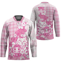 Pink Palaka Hawaiian And Japanese Hockey Jersey Maneki Neko And Sakura Bloom