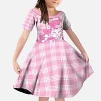 Pink Palaka Hawaiian And Japanese Kid Short Sleeve Dress Maneki Neko And Sakura Bloom DT05 KID Pink - Polynesian Pride