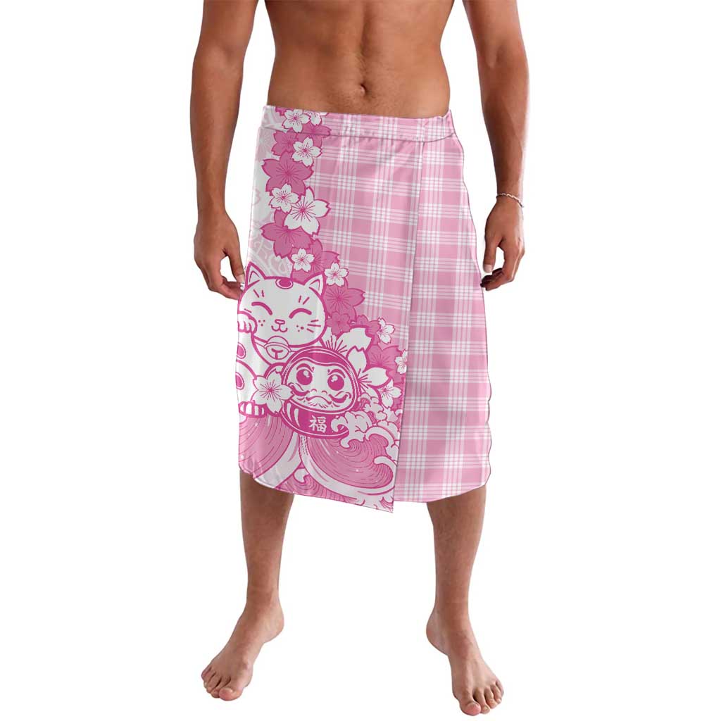 Pink Palaka Hawaiian And Japanese Lavalava Maneki Neko And Sakura Bloom DT05 Pink - Polynesian Pride