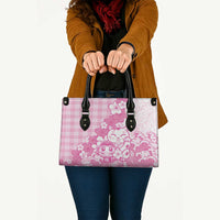 Pink Palaka Hawaiian And Japanese Leather Bag Maneki Neko And Sakura Bloom DT05 - Polynesian Pride