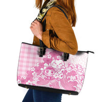 Pink Palaka Hawaiian And Japanese Leather Tote Bag Maneki Neko And Sakura Bloom DT05 Pink - Polynesian Pride
