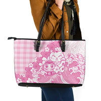 Pink Palaka Hawaiian And Japanese Leather Tote Bag Maneki Neko And Sakura Bloom DT05 - Polynesian Pride