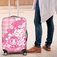 Pink Palaka Hawaiian And Japanese Luggage Cover Maneki Neko And Sakura Bloom DT05 Pink - Polynesian Pride