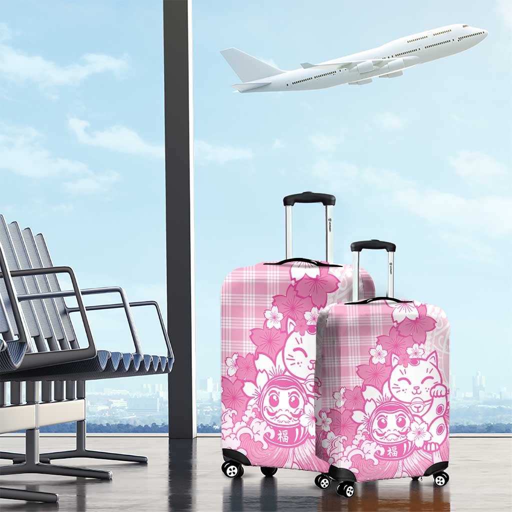 Pink Palaka Hawaiian And Japanese Luggage Cover Maneki Neko And Sakura Bloom DT05 - Polynesian Pride