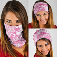 Pink Palaka Hawaiian And Japanese Neck Gaiter Maneki Neko And Sakura Bloom