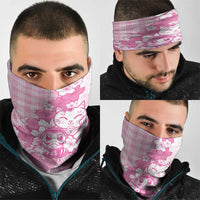 Pink Palaka Hawaiian And Japanese Neck Gaiter Maneki Neko And Sakura Bloom