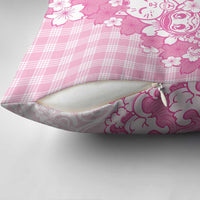 Pink Palaka Hawaiian And Japanese Pillow Cover Maneki Neko And Sakura Bloom DT05 - Polynesian Pride