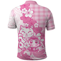 Pink Palaka Hawaiian And Japanese Polo Shirt Maneki Neko And Sakura Bloom DT05 - Polynesian Pride