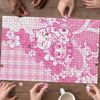 Pink Palaka Hawaiian And Japanese Puzzle Maneki Neko And Sakura Bloom DT05 - Polynesian Pride