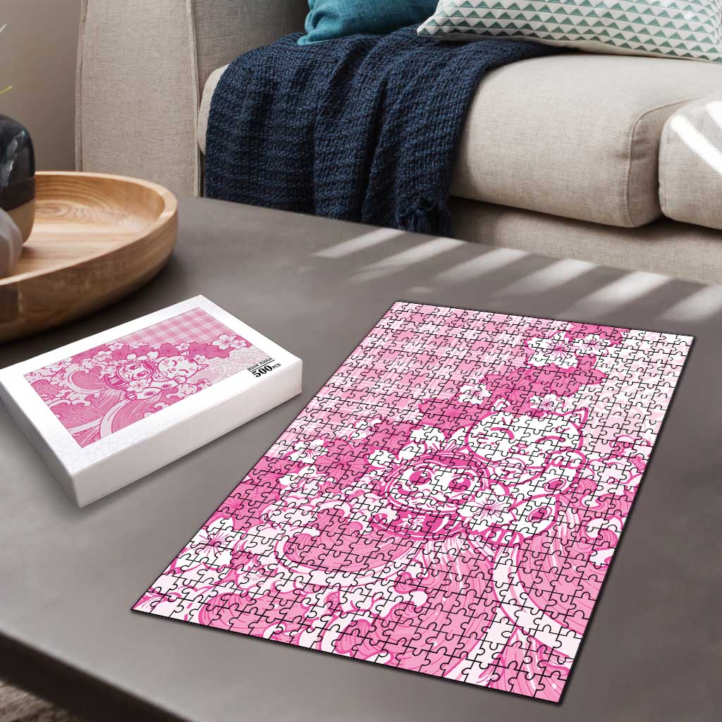 Pink Palaka Hawaiian And Japanese Puzzle Maneki Neko And Sakura Bloom DT05 - Polynesian Pride