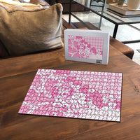 Pink Palaka Hawaiian And Japanese Puzzle Maneki Neko And Sakura Bloom DT05 - Polynesian Pride