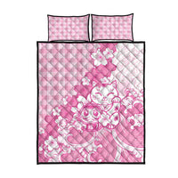 Pink Palaka Hawaiian And Japanese Quilt Bed Set Maneki Neko And Sakura Bloom DT05 - Polynesian Pride