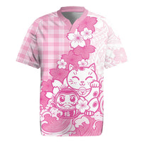 Pink Palaka Hawaiian And Japanese Rugby Jersey Maneki Neko And Sakura Bloom DT05 Pink - Polynesian Pride