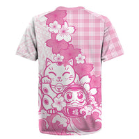 Pink Palaka Hawaiian And Japanese Rugby Jersey Maneki Neko And Sakura Bloom DT05 - Polynesian Pride